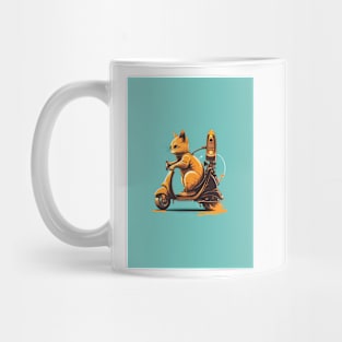 cat riding a scooter Mug